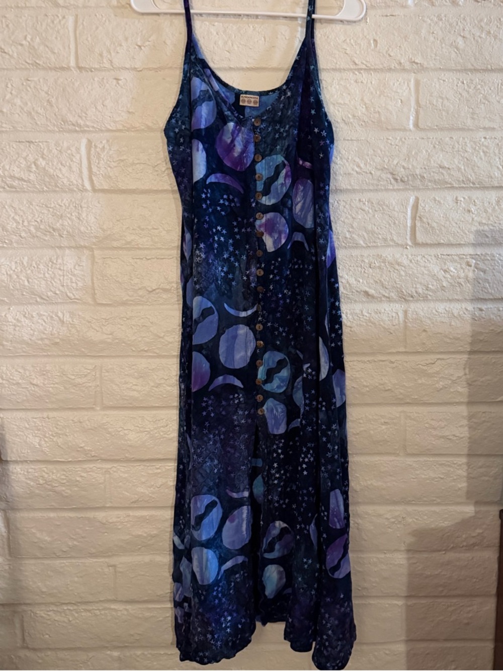 Sundancers Blue Celestial Moon Stars Maxi Dress Button Front